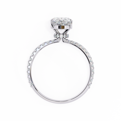 1.36 Carat Pear Cut Hidden Halo Diamond Engagement Ring with Round Side Stones – Elegant Bridal Ring