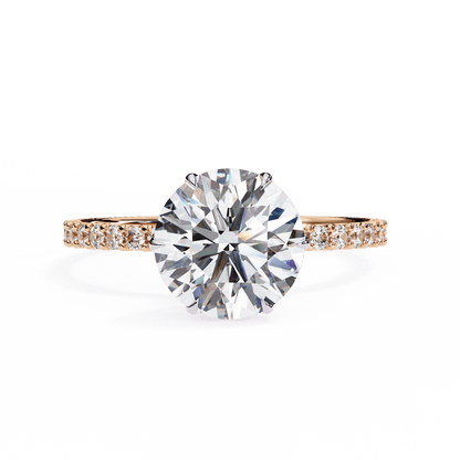 1.36 Carat Round Cut Hidden Halo Diamond Engagement Ring with Round Side Stones – Elegant Bridal Ring