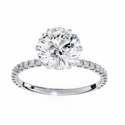1.36 Carat Round Cut Hidden Halo Diamond Engagement Ring with Round Side Stones – Elegant Bridal Ring