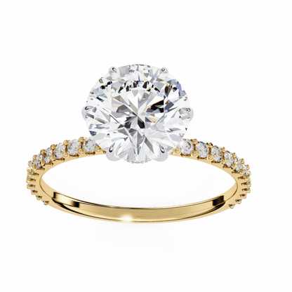 1.36 Carat Round Cut Hidden Halo Diamond Engagement Ring with Round Side Stones – Elegant Bridal Ring