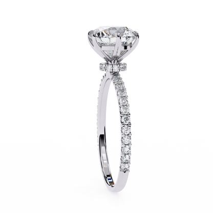 1.36 Carat Round Cut Hidden Halo Diamond Engagement Ring with Round Side Stones – Elegant Bridal Ring