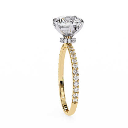 1.36 Carat Round Cut Hidden Halo Diamond Engagement Ring with Round Side Stones – Elegant Bridal Ring