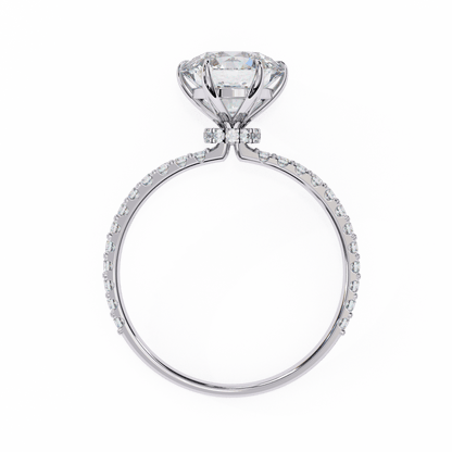 1.36 Carat Round Cut Hidden Halo Diamond Engagement Ring with Round Side Stones – Elegant Bridal Ring