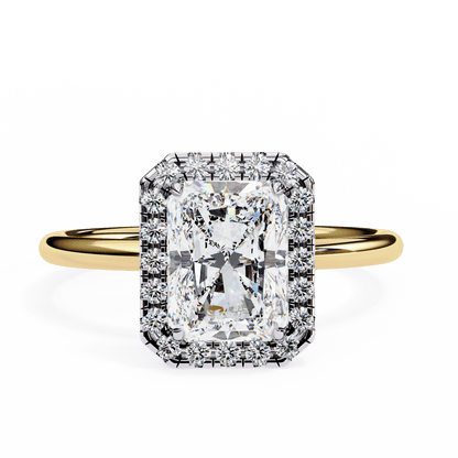 1.20 Carat Radiant Cut Halo Diamond Engagement Ring with Round Side Stones – Elegant Bridal Jewelry
