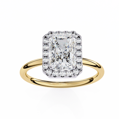 1.20 Carat Radiant Cut Halo Diamond Engagement Ring with Round Side Stones – Elegant Bridal Jewelry