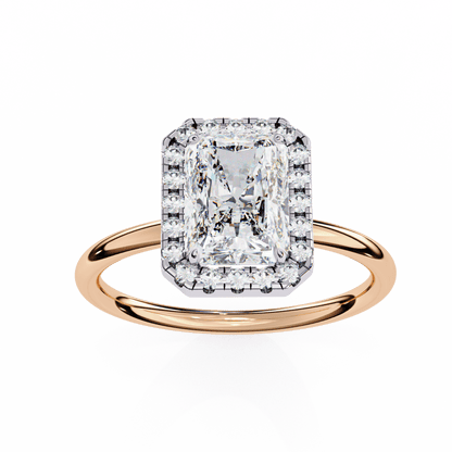 1.20 Carat Radiant Cut Halo Diamond Engagement Ring with Round Side Stones – Elegant Bridal Jewelry