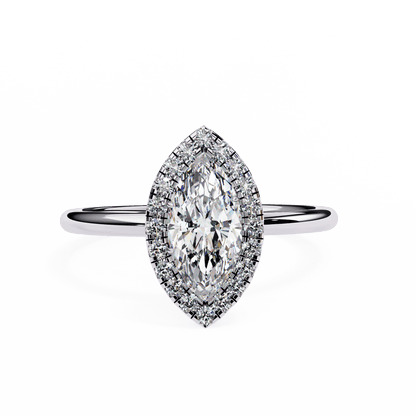 1.20 Carat Marquise Cut Halo Diamond Engagement Ring with Round Side Stones – Elegant Bridal Jewelry