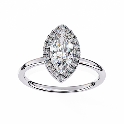 1.20 Carat Marquise Cut Halo Diamond Engagement Ring with Round Side Stones – Elegant Bridal Jewelry