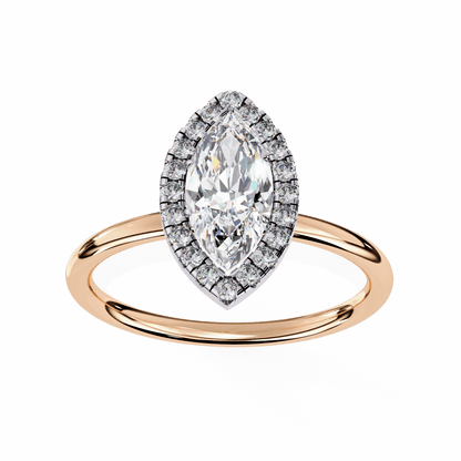 1.20 Carat Marquise Cut Halo Diamond Engagement Ring with Round Side Stones – Elegant Bridal Jewelry