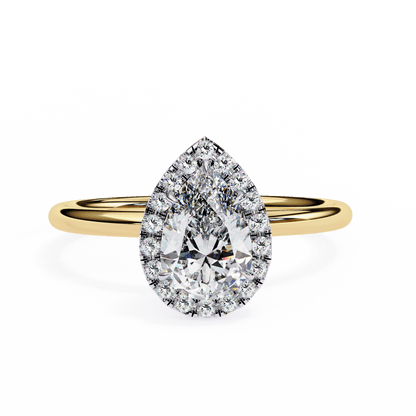 1.18 Carat Pear Cut Halo Diamond Engagement Ring with Round Side Stones – Elegant Bridal Jewelry