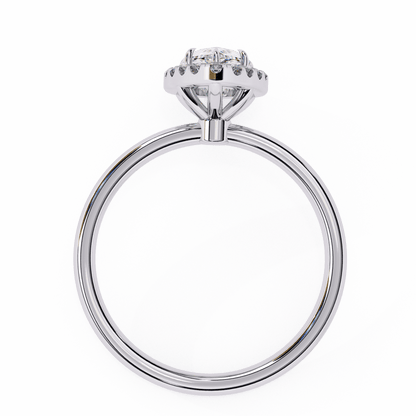 1.18 Carat Pear Cut Halo Diamond Engagement Ring with Round Side Stones – Elegant Bridal Jewelry