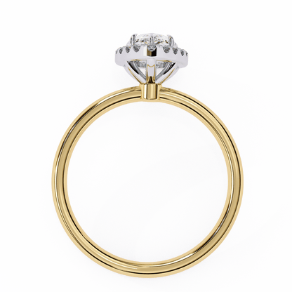 1.18 Carat Pear Cut Halo Diamond Engagement Ring with Round Side Stones – Elegant Bridal Jewelry