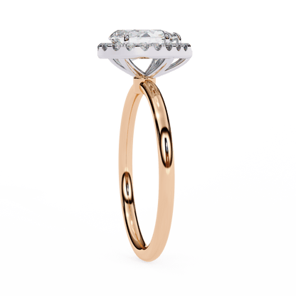 1.18 Carat Pear Cut Halo Diamond Engagement Ring with Round Side Stones – Elegant Bridal Jewelry