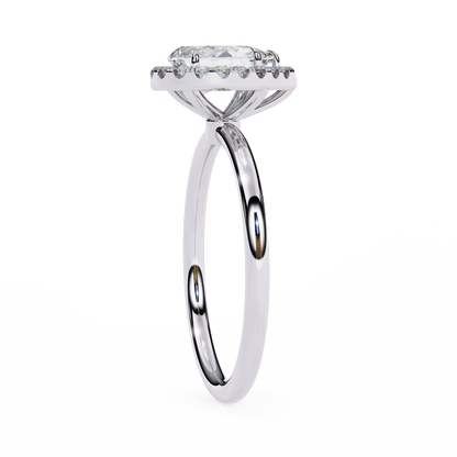 1.18 Carat Pear Cut Halo Diamond Engagement Ring with Round Side Stones – Elegant Bridal Jewelry