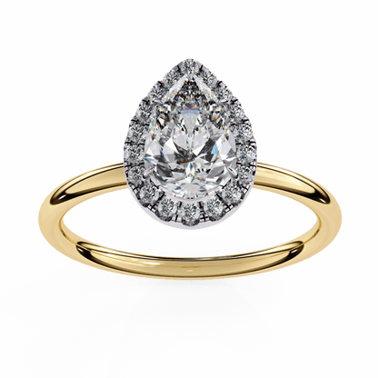 1.18 Carat Pear Cut Halo Diamond Engagement Ring with Round Side Stones – Elegant Bridal Jewelry