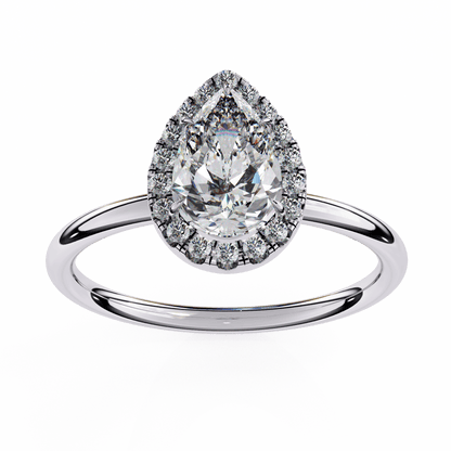 1.18 Carat Pear Cut Halo Diamond Engagement Ring with Round Side Stones – Elegant Bridal Jewelry