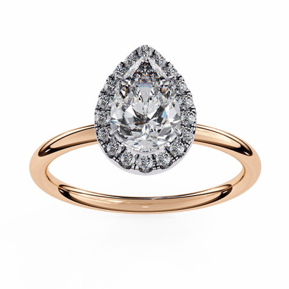 1.18 Carat Pear Cut Halo Diamond Engagement Ring with Round Side Stones – Elegant Bridal Jewelry