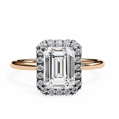 1.20 Carat Emerald Cut Halo Diamond Engagement Ring with Round Side Stones – Elegant Bridal Jewelry