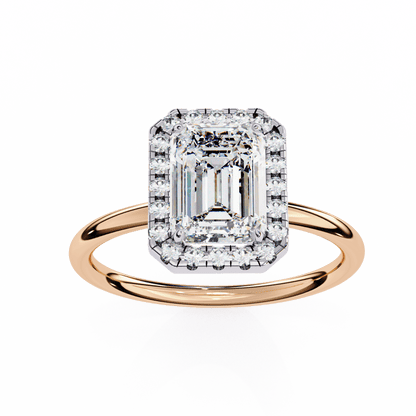 1.20 Carat Emerald Cut Halo Diamond Engagement Ring with Round Side Stones – Elegant Bridal Jewelry