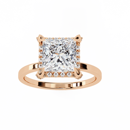 2.36 Carat Princess Cut Hidden Halo Engagement Ring with Round Side Stones – Luxury Diamond Jewelry
