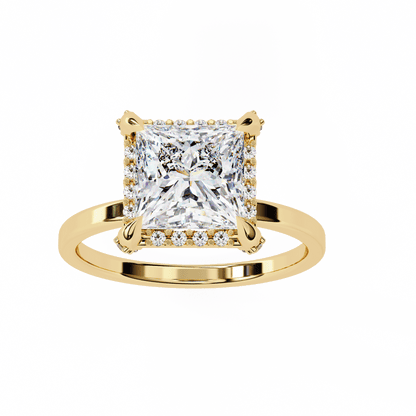 2.36 Carat Princess Cut Hidden Halo Engagement Ring with Round Side Stones – Luxury Diamond Jewelry