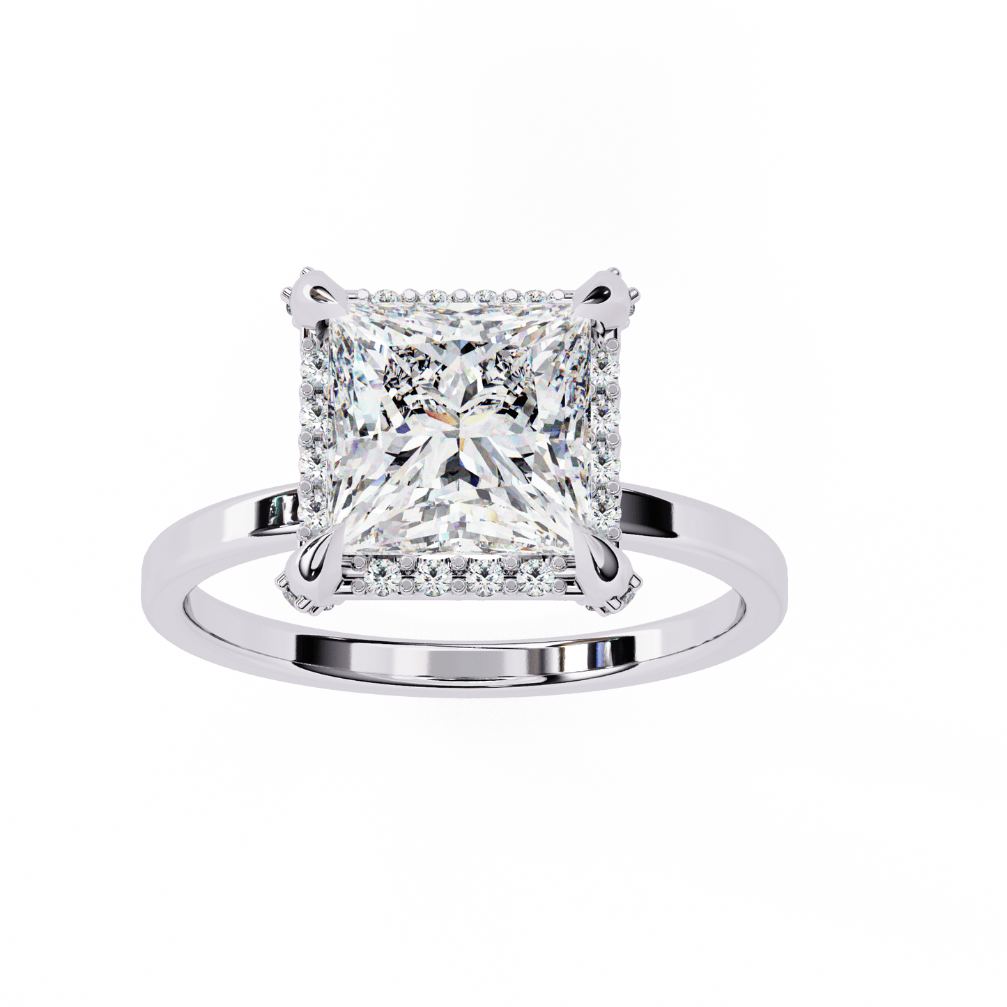 2.36 carat princess cut hidden halo engagement ring with round side stones – luxury diamond jewelry
