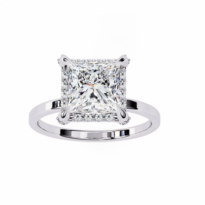 2.36 Carat Princess Cut Hidden Halo Engagement Ring with Round Side Stones – Luxury Diamond Jewelry