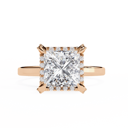 2.36 Carat Princess Cut Hidden Halo Engagement Ring with Round Side Stones – Luxury Diamond Jewelry