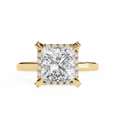2.36 Carat Princess Cut Hidden Halo Engagement Ring with Round Side Stones – Luxury Diamond Jewelry