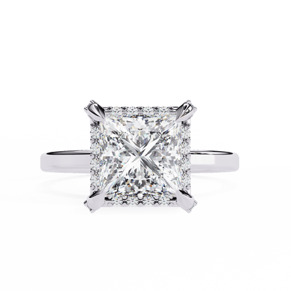 2.36 Carat Princess Cut Hidden Halo Engagement Ring with Round Side Stones – Luxury Diamond Jewelry