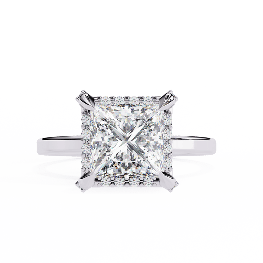 2.36 Carat Princess Cut Hidden Halo Engagement Ring with Round Side Stones – Luxury Diamond Jewelry