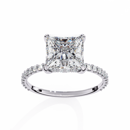 2.52 Carat Princess Cut Hidden Halo Diamond Engagement Ring with Round Side Stones – Elegant Bridal Ring