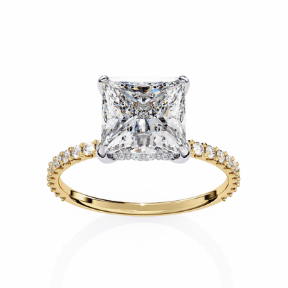 2.52 Carat Princess Cut Hidden Halo Diamond Engagement Ring with Round Side Stones – Elegant Bridal Ring