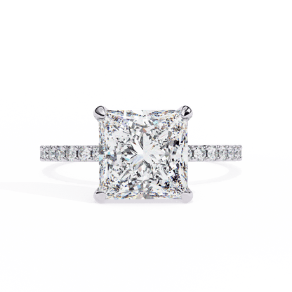 2.52 Carat Princess Cut Hidden Halo Diamond Engagement Ring with Round Side Stones – Elegant Bridal Ring
