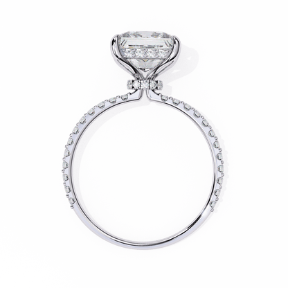 2.52 Carat Princess Cut Hidden Halo Diamond Engagement Ring with Round Side Stones – Elegant Bridal Ring