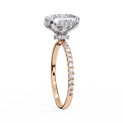2.52 Carat Princess Cut Hidden Halo Diamond Engagement Ring with Round Side Stones – Elegant Bridal Ring