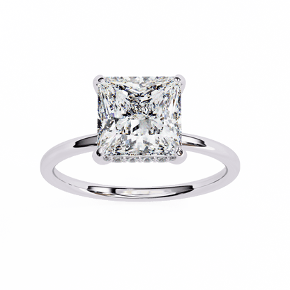 2.16 Carat Princess Cut Hidden Halo Diamond Engagement Ring – Elegant Bridal Jewelry
