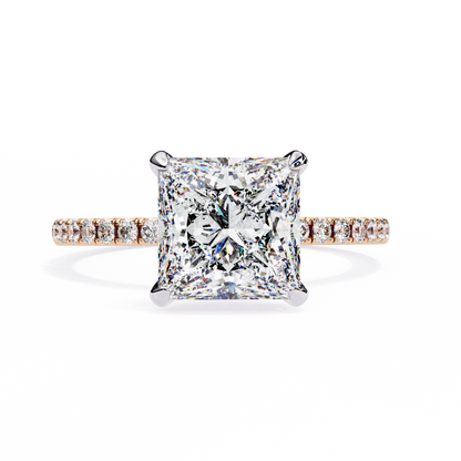 2.34 Carat Princess Cut Hidden Halo Diamond Engagement Ring with Round Side Stones- Luxury Diamond Jewelry