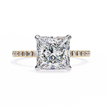 2.34 Carat Princess Cut Hidden Halo Diamond Engagement Ring with Round Side Stones- Luxury Diamond Jewelry