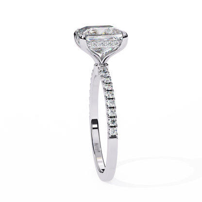 2.34 Carat Princess Cut Hidden Halo Diamond Engagement Ring with Round Side Stones- Luxury Diamond Jewelry