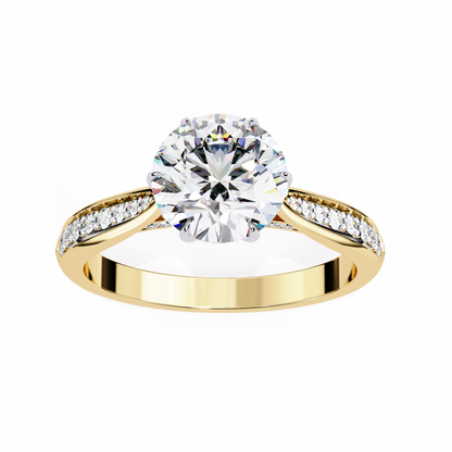 1.34 Carat Round Cut Hidden Halo Diamond Engagement Ring with Round Side Stones – Elegant Bridal Jewelry