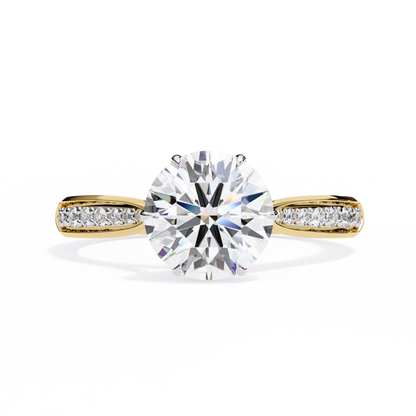 1.34 Carat Round Cut Hidden Halo Diamond Engagement Ring with Round Side Stones – Elegant Bridal Jewelry