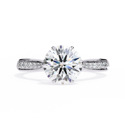 1.34 Carat Round Cut Hidden Halo Diamond Engagement Ring with Round Side Stones – Elegant Bridal Jewelry