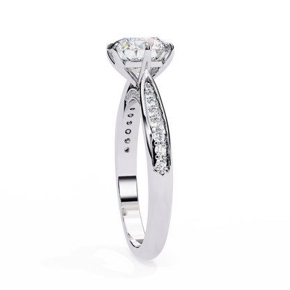 1.34 Carat Round Cut Hidden Halo Diamond Engagement Ring with Round Side Stones – Elegant Bridal Jewelry