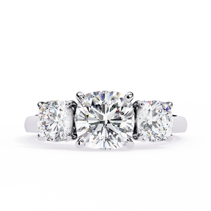 Three Stone 2 Carat Cushion Cut Diamond Engagement Ring for Women – Elegant Bridal Jewelry