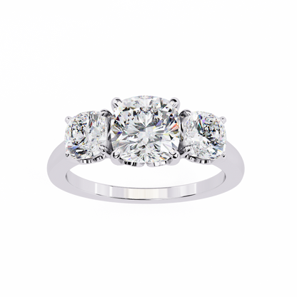 Three Stone 2 Carat Cushion Cut Diamond Engagement Ring for Women – Elegant Bridal Jewelry