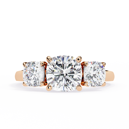 Three Stone 2 Carat Cushion Cut Diamond Engagement Ring for Women – Elegant Bridal Jewelry