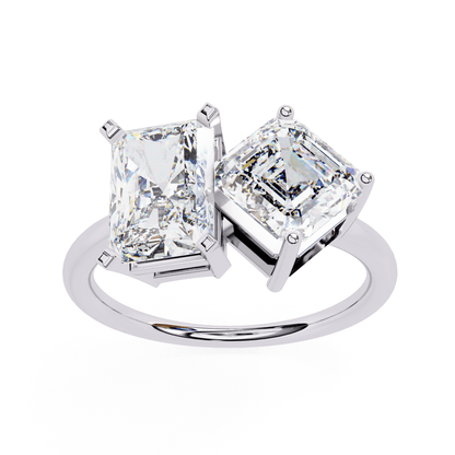 Toi et Moi 2.00 Carat Radiant & Asscher Cut Diamond Engagement Ring – Two Stone Bridal Jewelry