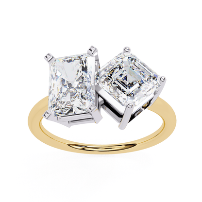 Toi et Moi 2.00 Carat Radiant & Asscher Cut Diamond Engagement Ring – Two Stone Bridal Jewelry
