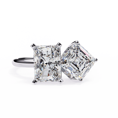 Toi et Moi 2.00 Carat Radiant & Asscher Cut Diamond Engagement Ring – Two Stone Bridal Jewelry